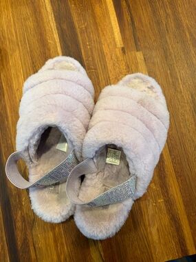 UGG Lavender Fluff Yeah Bling Plush Slide Slippers with Sparkle Back Strap